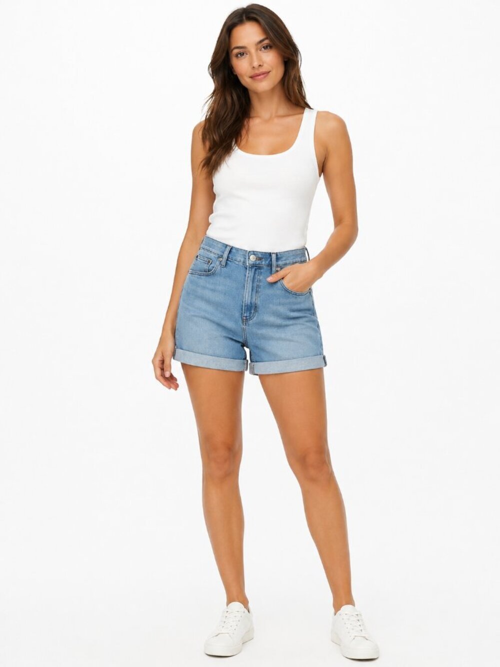 NWT Calvin Klein Women Denim Shorts Size 14 Blue Mid Rise Cuffed